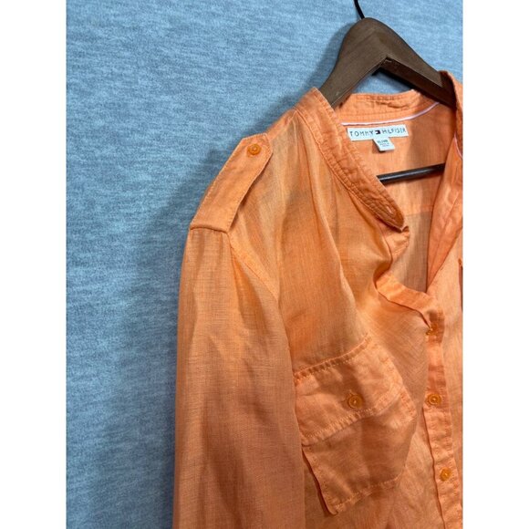 Tommy Hilfiger‎ Womens XL Orange Button Up 100% Linen Shirt - Picture 3 of 6